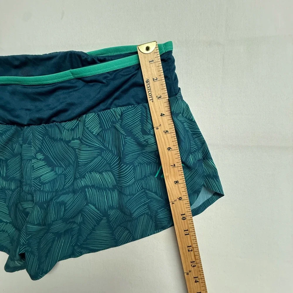 Rabbit RW244 Womens XL Running Shorts Tropical Print Lined Zip Pocket Teal